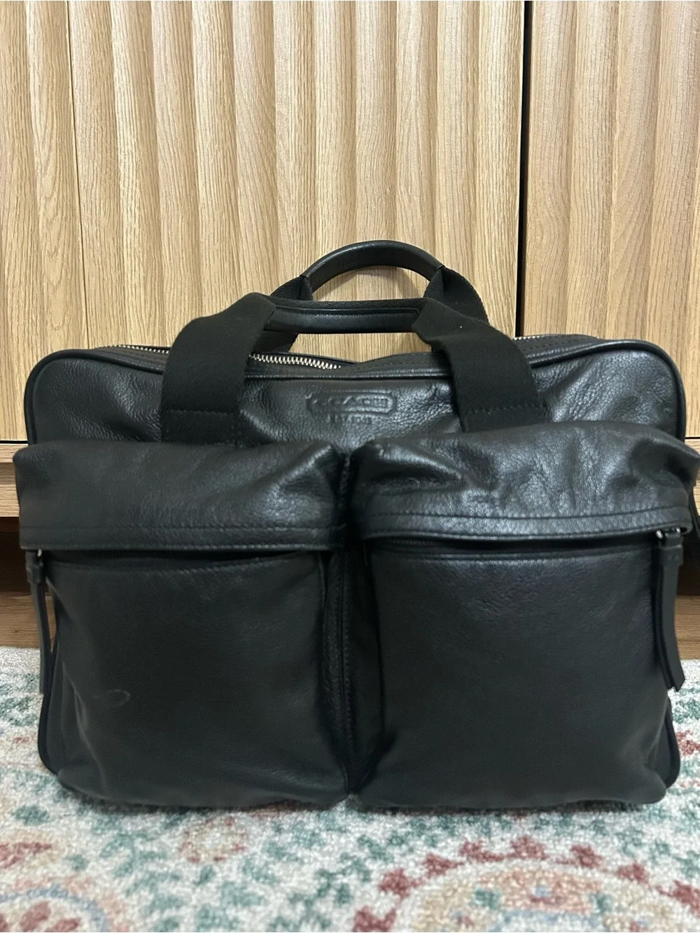 Vintage Coach Black Leather Briefcase with Front Pockets
